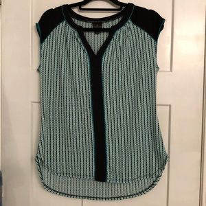 Worthington Dressy Top- Black,teal, and white